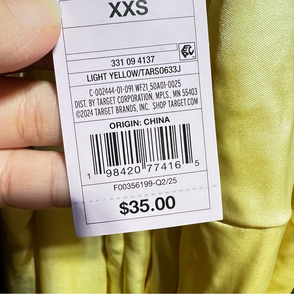 NWT New Fable Women's Satin Asymmetrical A-Line Maxi Dress- Light Yellow XXS - Picture 9 of 9